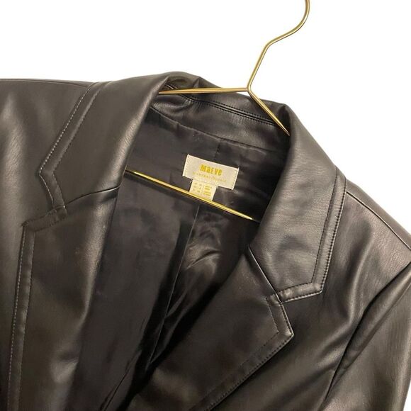 Maeve by Anthropologie Black Faux Leather Laser Cutout Bell Sleeve Blazer Size 8 - Picture 4 of 8